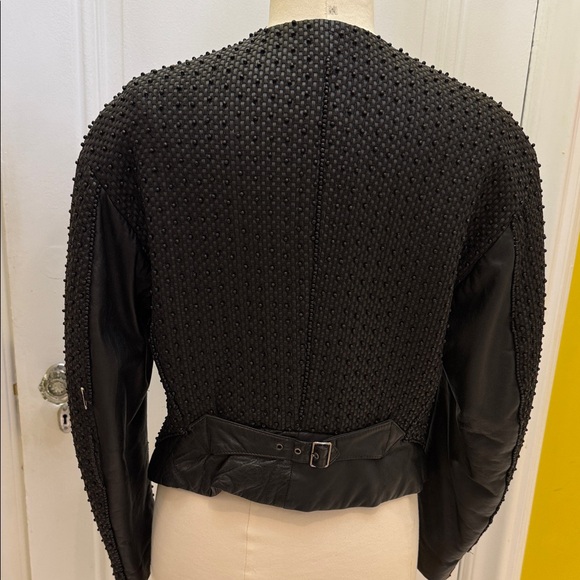 Issey Miyake Vintage woven leather Black Textured Jacket with Bow Closures - Picture 6 of 9
